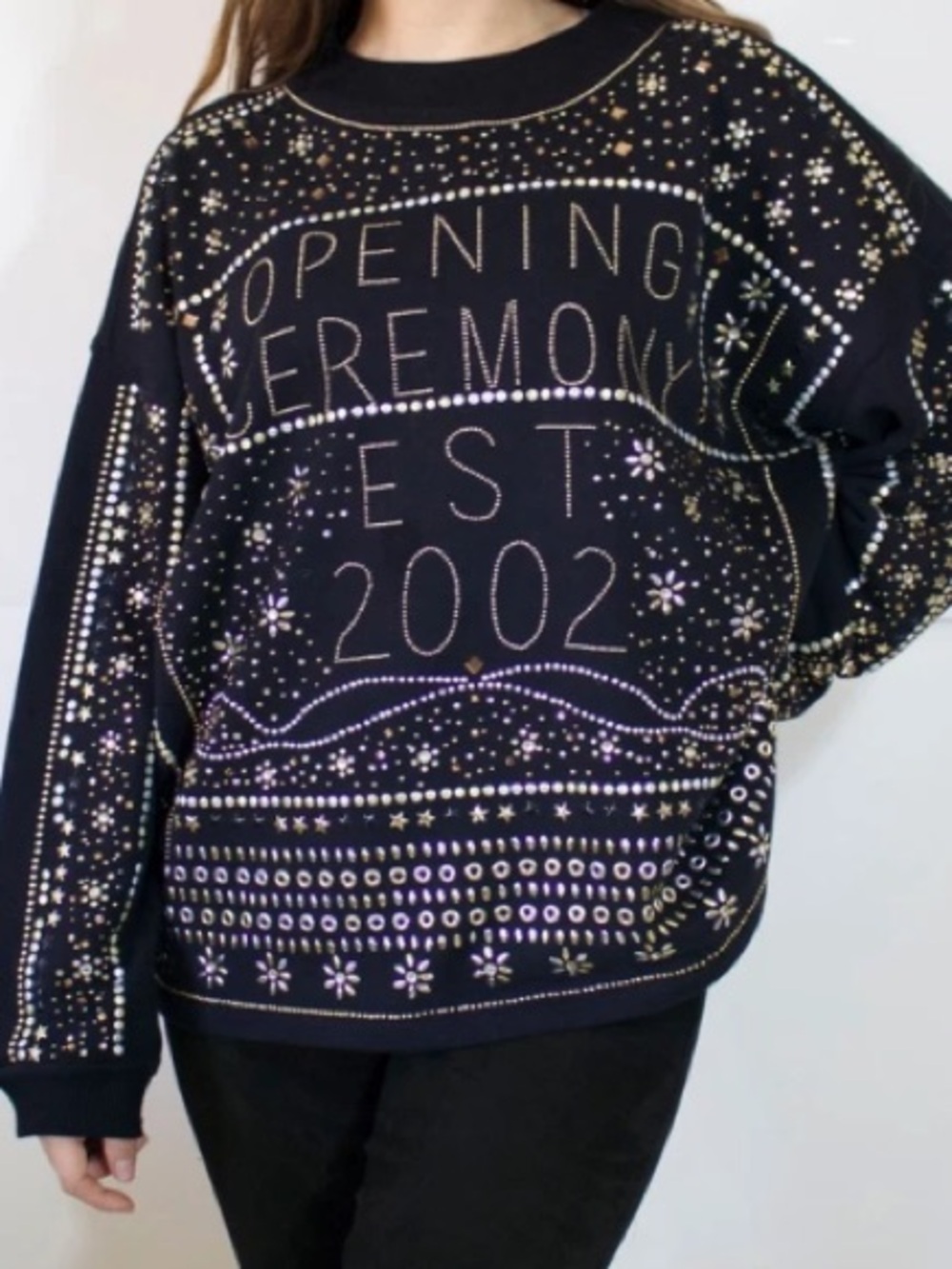 Opening Ceremony Black Embellished Crewneck Sweater Size M